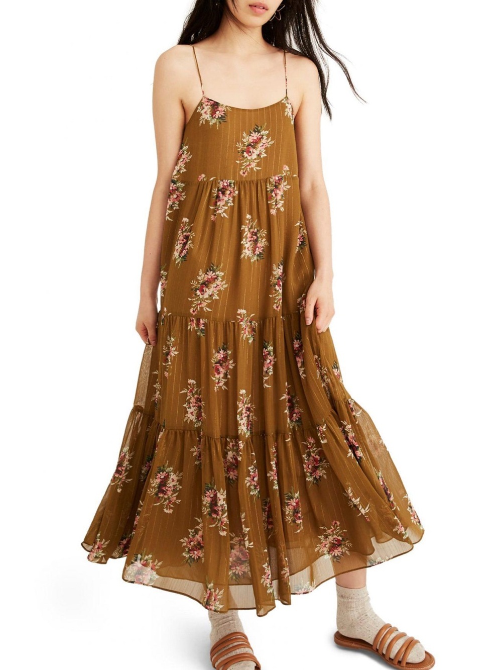 Madewell Cami Tier Midi Dress in Metallic Classic Corsage